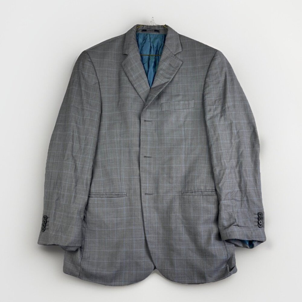 Arnold Brant Reda Super 120's Light Grey Blue Windowpane Blazer Jacket Read*